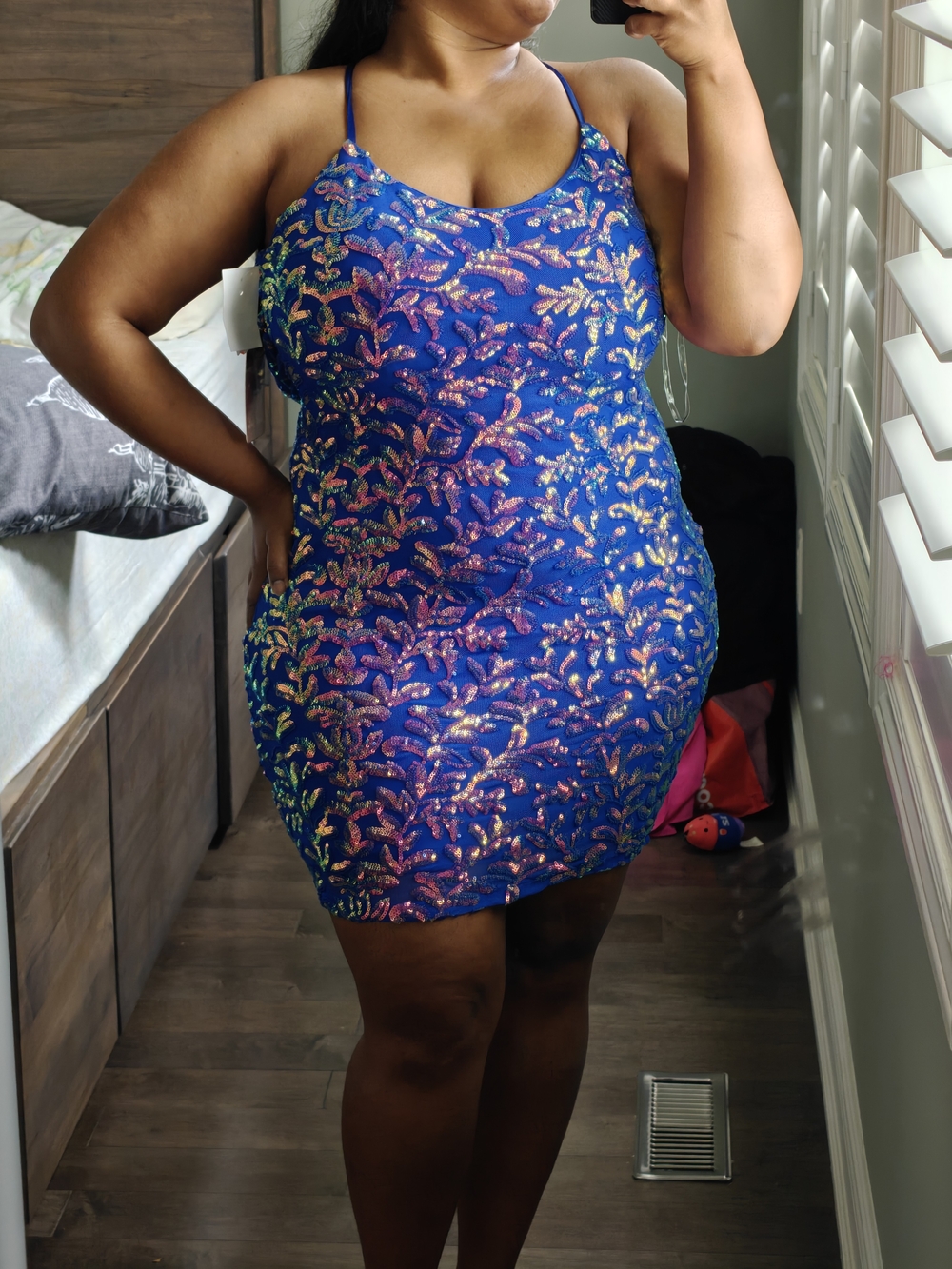 Blue Sequin Bodycon Mini Dress